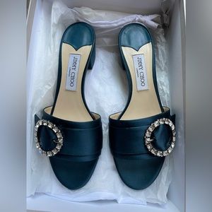 Jimmy Choo Granger Sandal/ Satin/ Crystal Buckle/ Size: US 8.5, EU 40